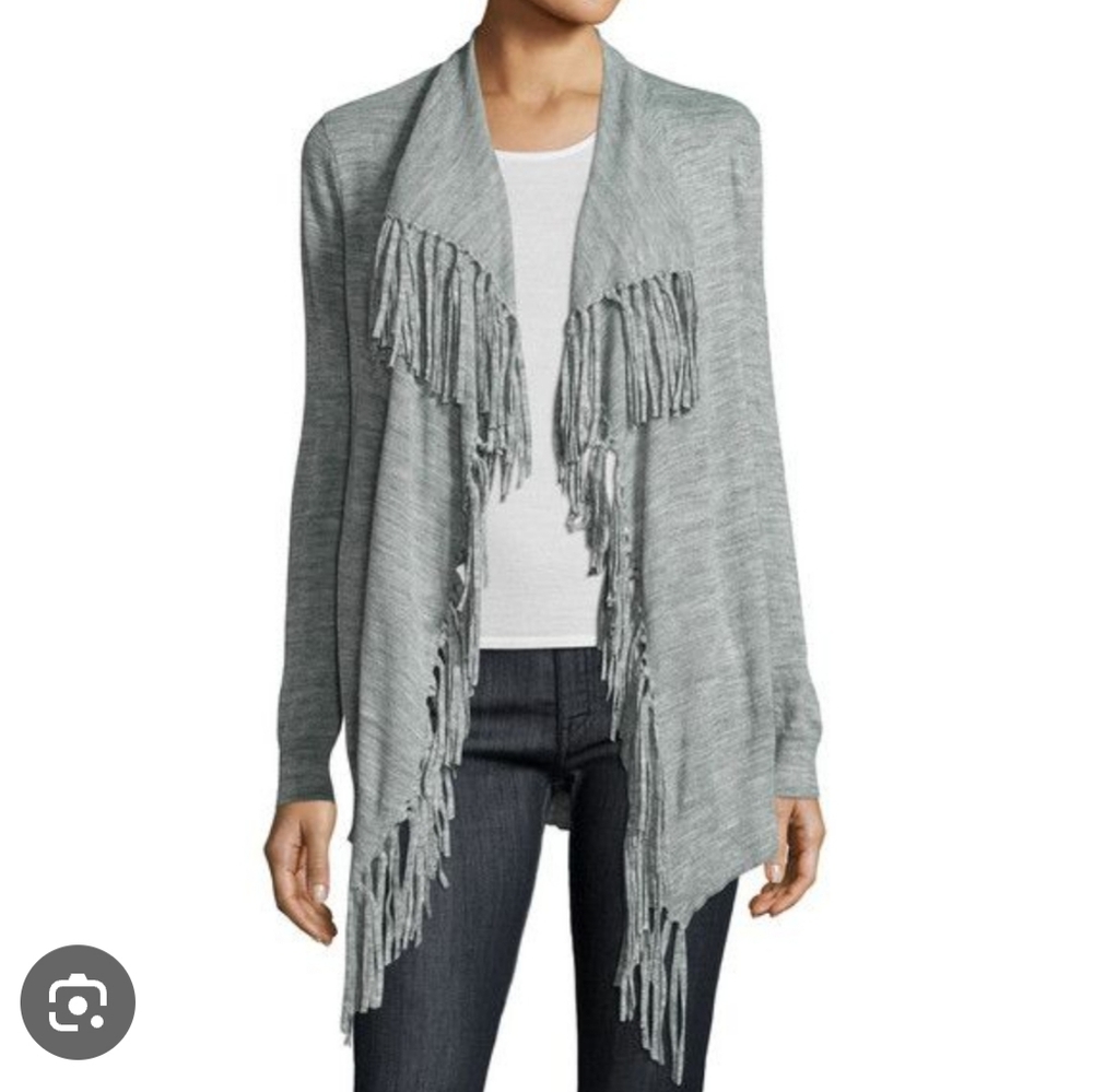 REBECCA TAYLOR | M Wool Alpaca Blend Fringe Cardigan | grey